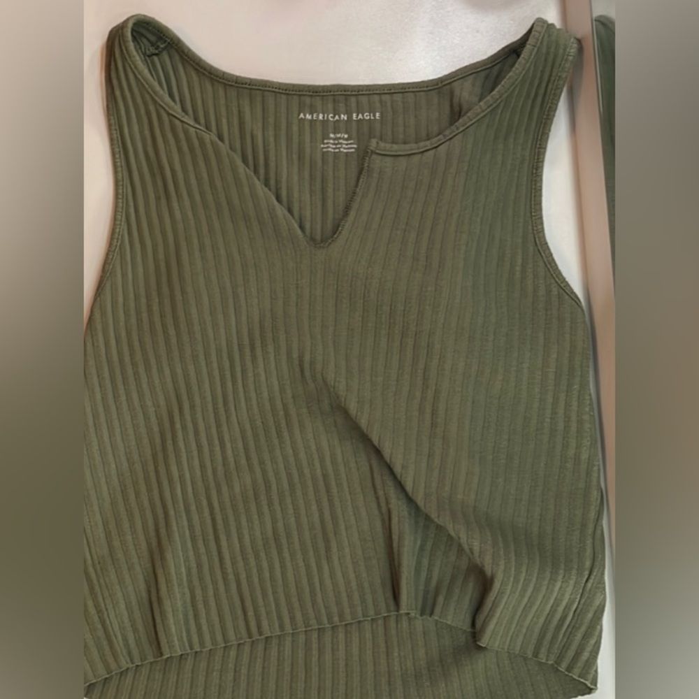 American Eagle Outfitters Green Ribbed Cut Out Tank Top